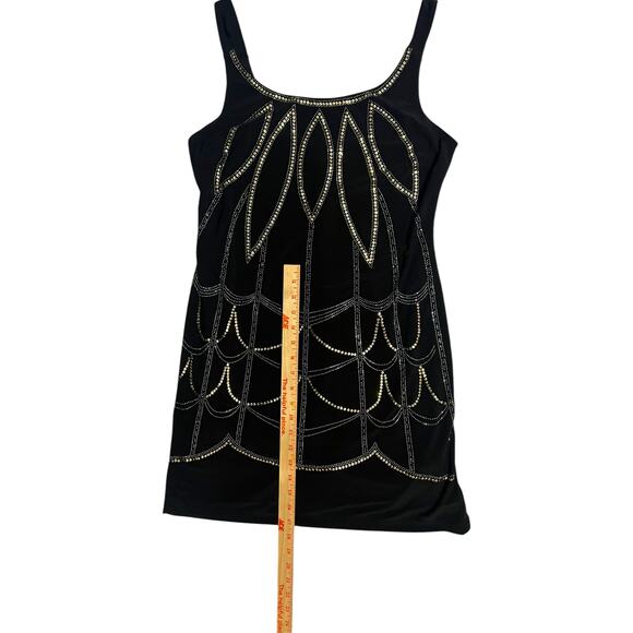 Bisou Bisou Michele Bohbot Sequin Black Stretch Tank Mini Dress Metal Size 10 - Picture 12 of 13